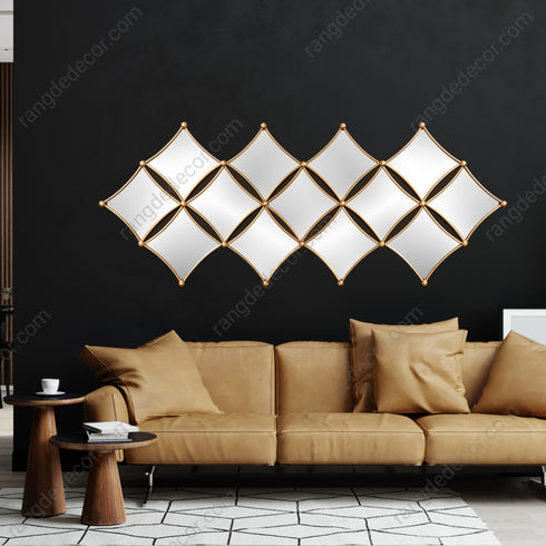 13 Diamond shaped Mirrors Metal Wall Art- Golden